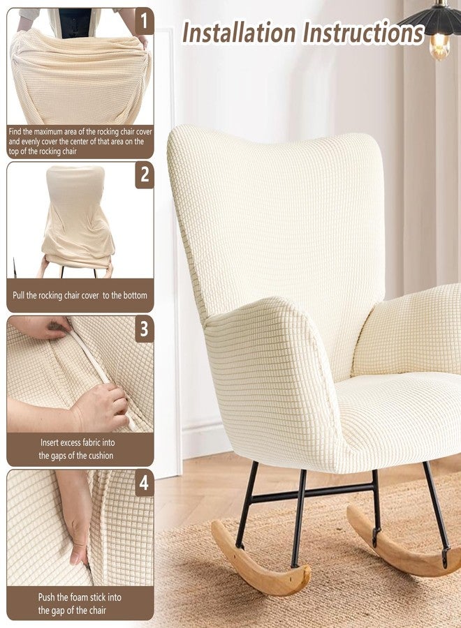 Alickwang Nursery Rocking Chair Cover, Glider Chairs Slipcover,Non-Slip Furniture Protector Covers Jacquard Pattern with Elastic.Only Cover Washable,Beige - Image 5